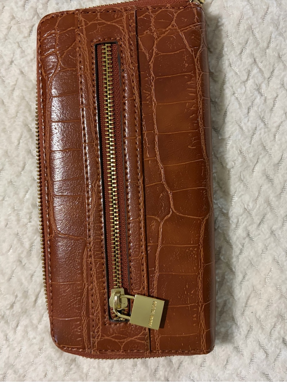 Brown Croc-Embossed Leather Zip Wallet